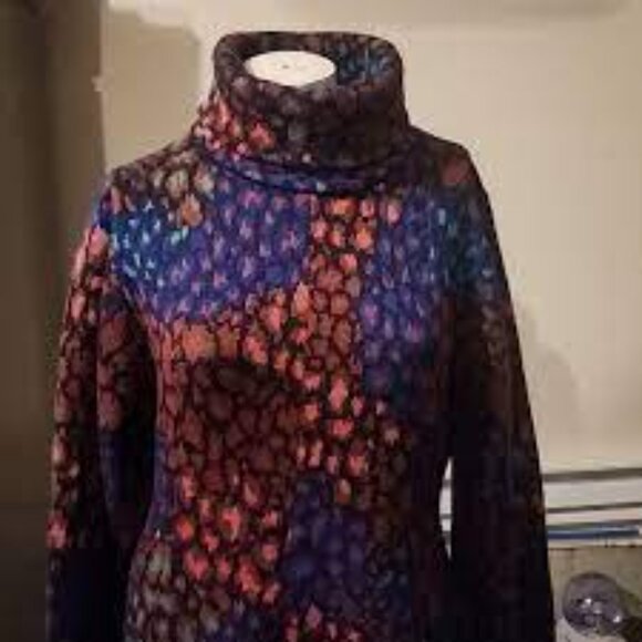 Farm Rio Anthropologie leopard knit sweater turtleneck midi dress size S - Picture 3 of 6